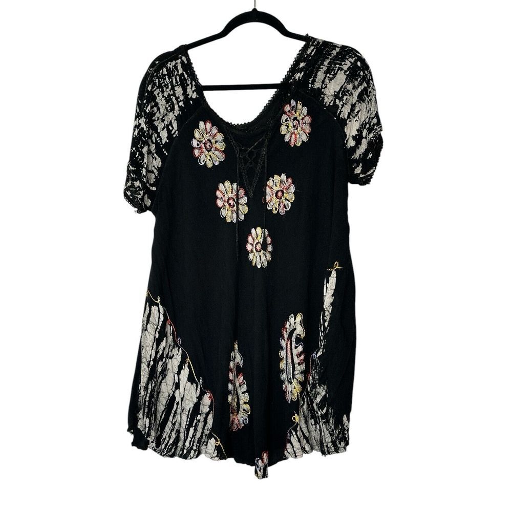 Women Top Large Flower Relaxed No Brand Boho Bohemian Embroidered Whimsigoth